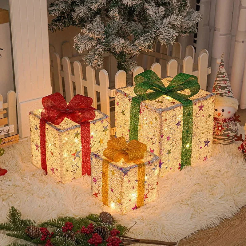 Caixa de Presente Iluminada com Laço para Decoração Natalina Kasamô