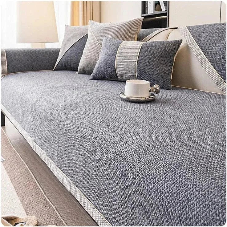 Capa de Sofá Premium em Chenille com Design Moderno Chumbo