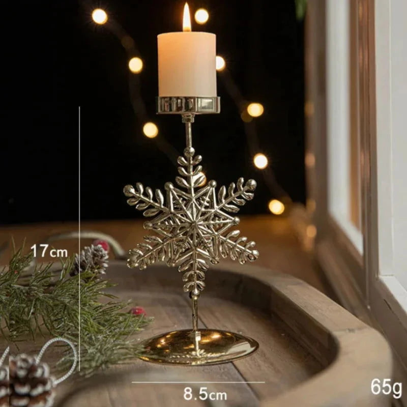 Castiçal de Ferro Dourado com Estrela e Rena Decoração Natal Kasamô