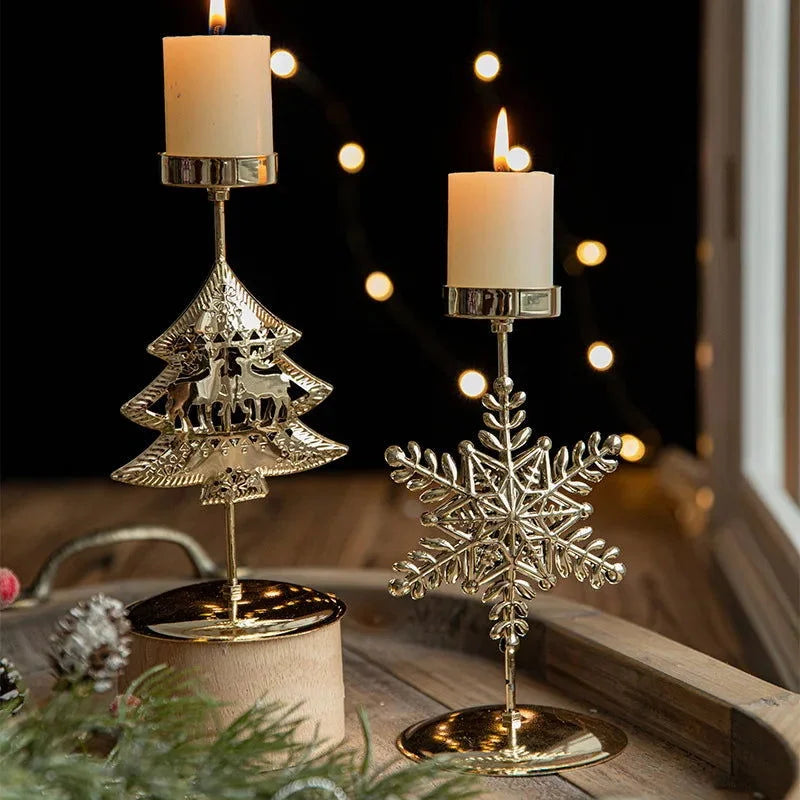 Castiçal de Ferro Dourado com Estrela e Rena Decoração Natal Kasamô