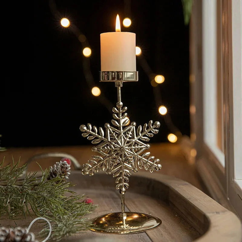 Castiçal de Ferro Dourado com Estrela e Rena Decoração Natal Kasamô
