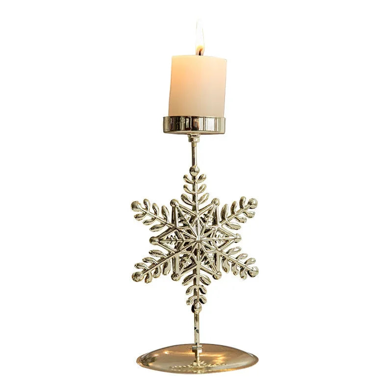 Castiçal de Ferro Dourado com Estrela e Rena Decoração Natal Kasamô
