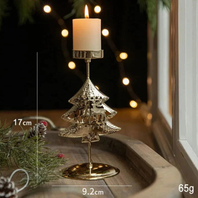 Castiçal de Ferro Dourado com Estrela e Rena Decoração Natal Kasamô