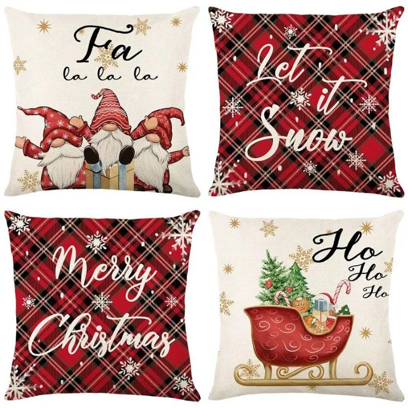 Conjunto 4 Capas Almofada Poliéster para Decoração Natalina Festiva Kasamô