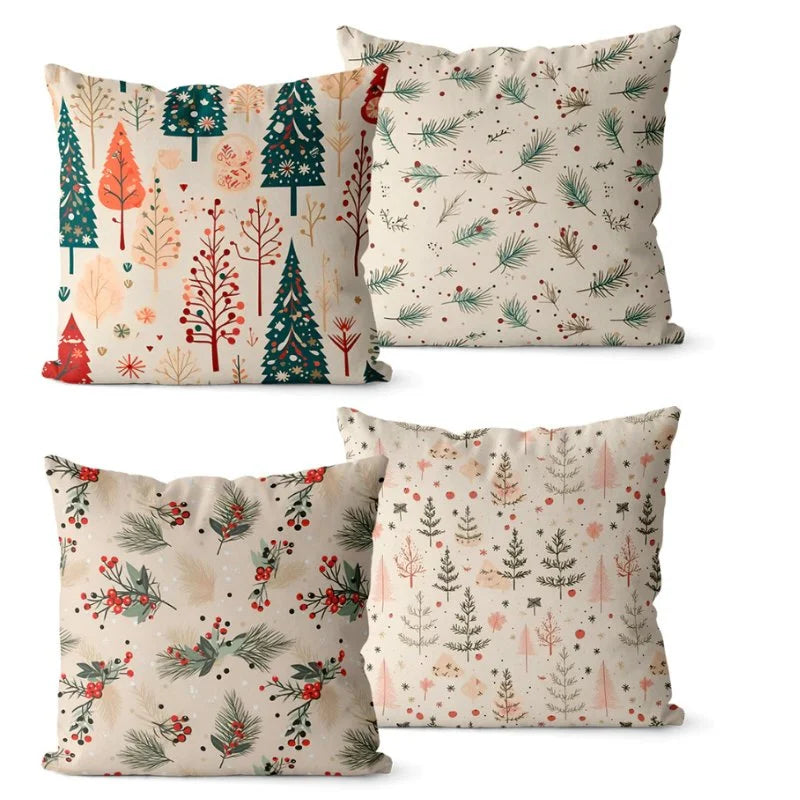 Conjunto 4 Capas de Almofadas Natalinas para Decoração Kasamô