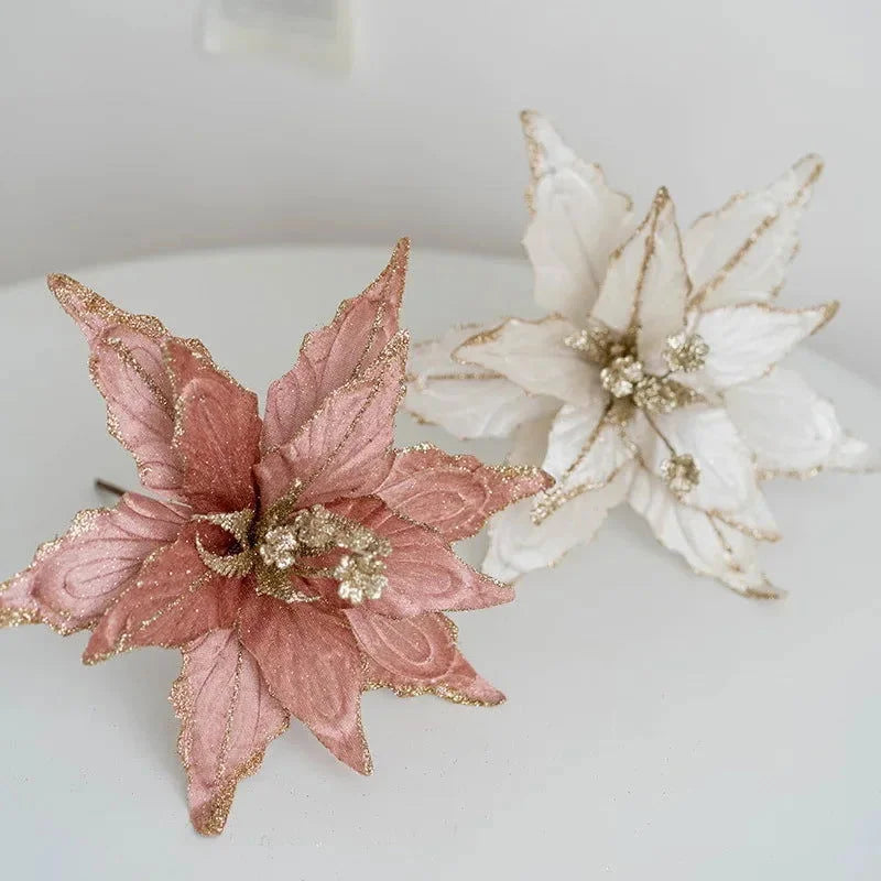 Flor Decorativa Natalina Flanela Dourada para Arranjos e árvore Kasamô
