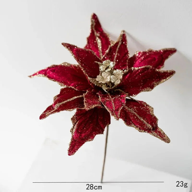 Flor Decorativa Natalina Flanela Dourada para Arranjos e árvore Kasamô