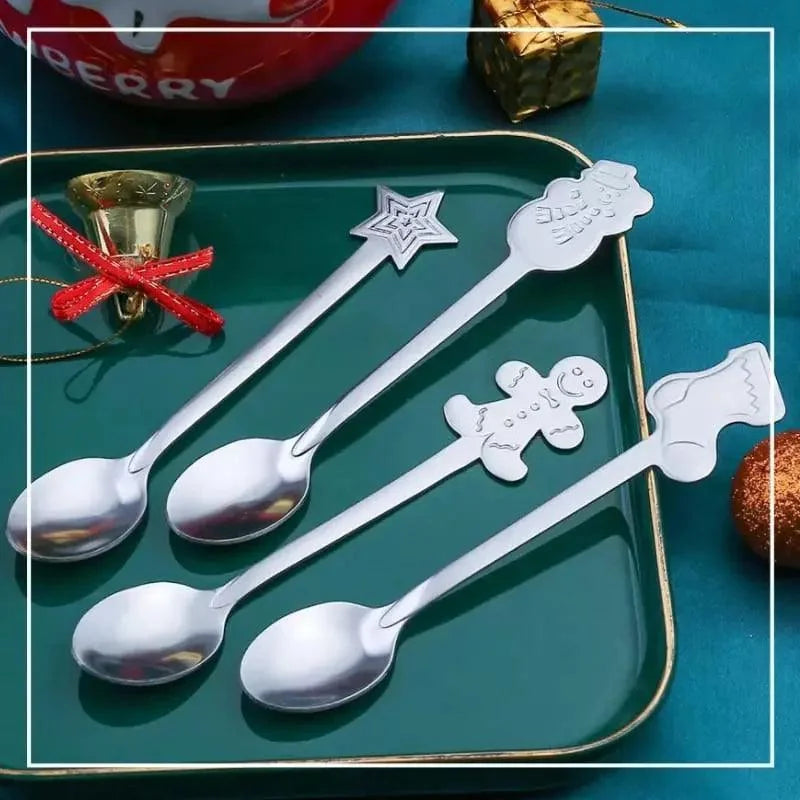 Jogo de Colheres Decorativas Natalinas em Aço Inoxidável Kasamô