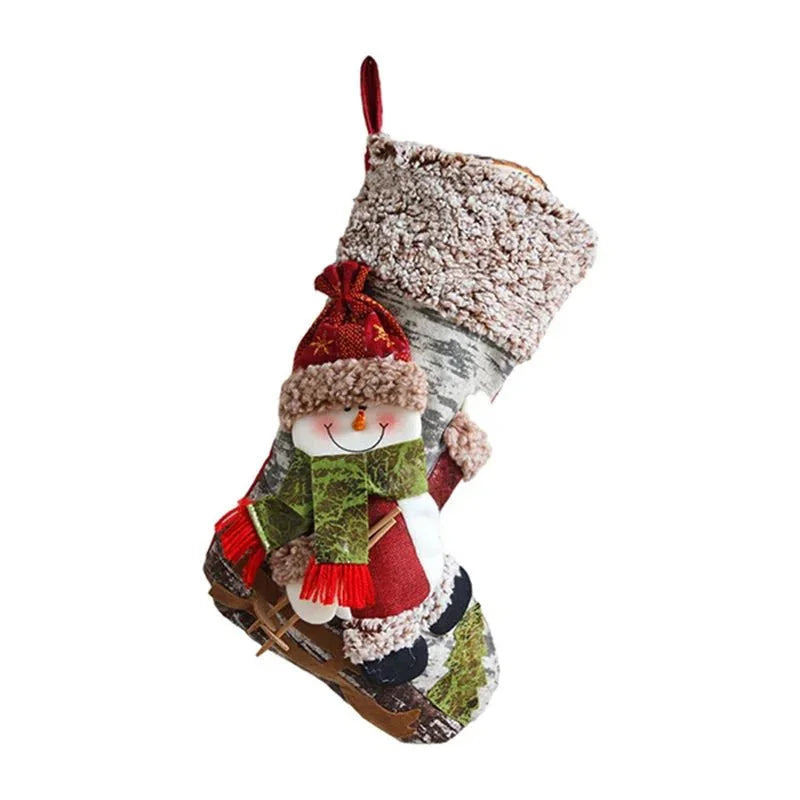 Meia Natalina Decorativa de Cânhamo e Flanela para Lareira 48cm Kasamô