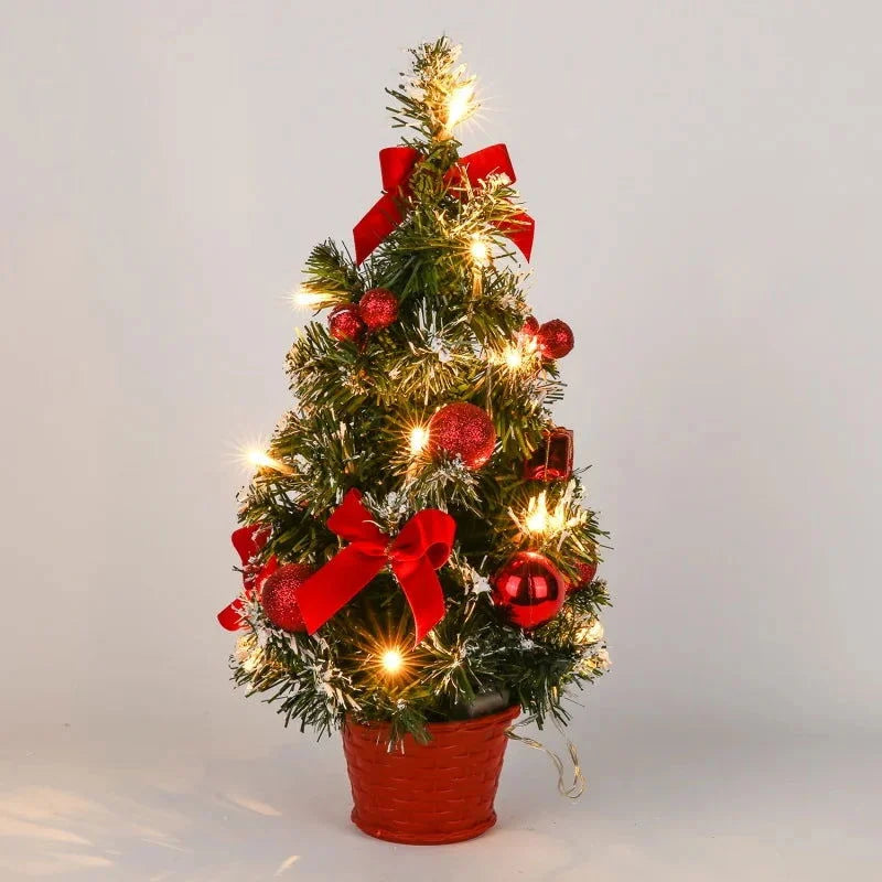 Mini árvore de Natal Led com Enfeites e Agulhas de Pinheiro Kasamô