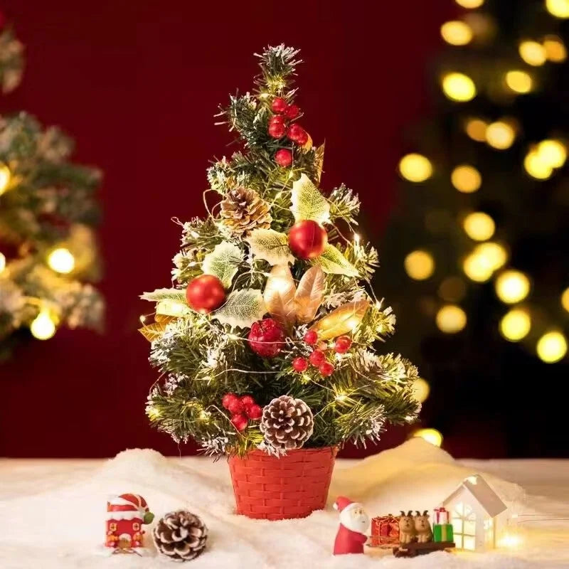 Mini árvore de Natal Led com Enfeites e Agulhas de Pinheiro Kasamô