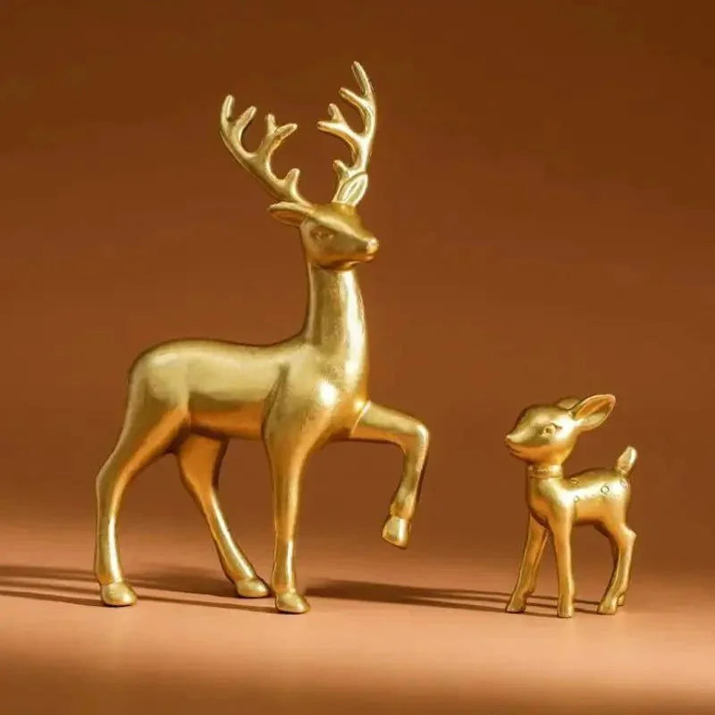 Par de Esculturas de Rena em Resina para Decoração de Natal Kasamô