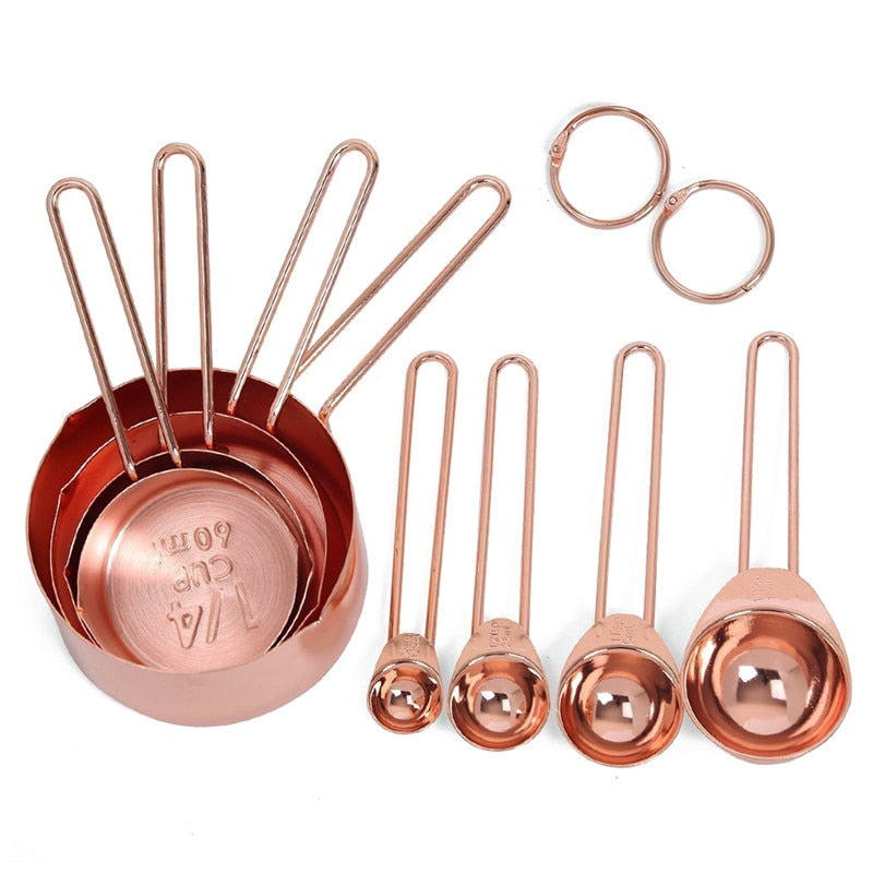 Kit de Copos e Colheres de Medição Rose Gold - 8 Peças