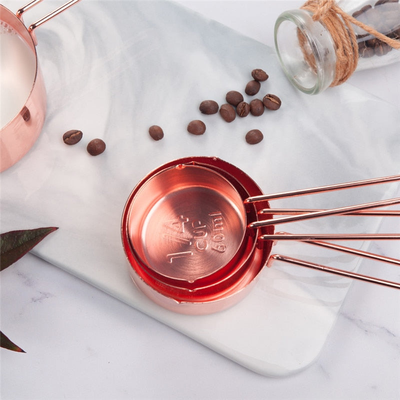 Kit de Copos e Colheres de Medição Rose Gold - 8 Peças