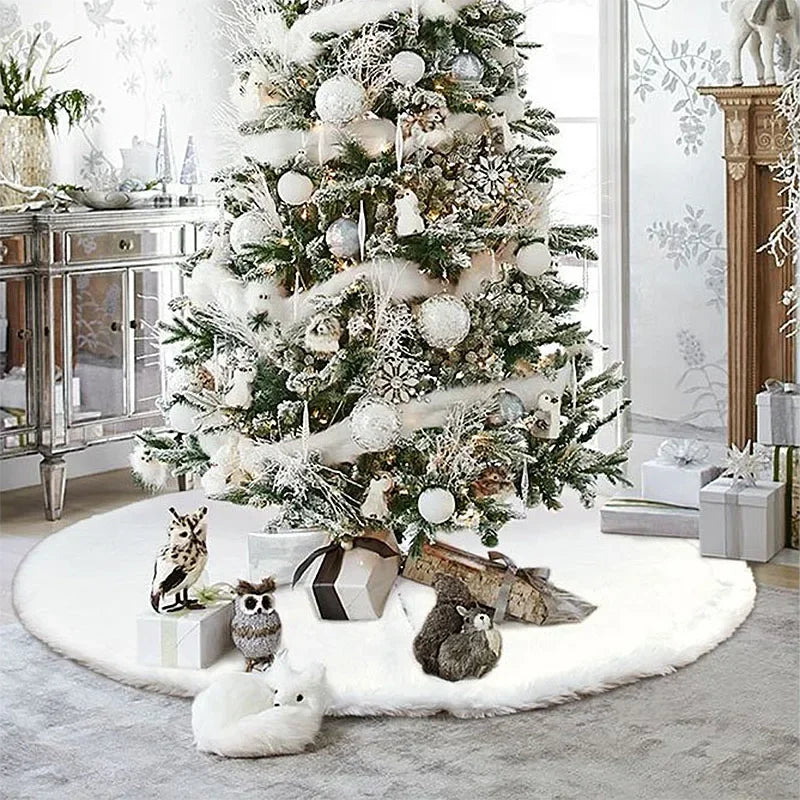 Saia para árvore de Natal Plush Redonda Branco Neve Kasamô