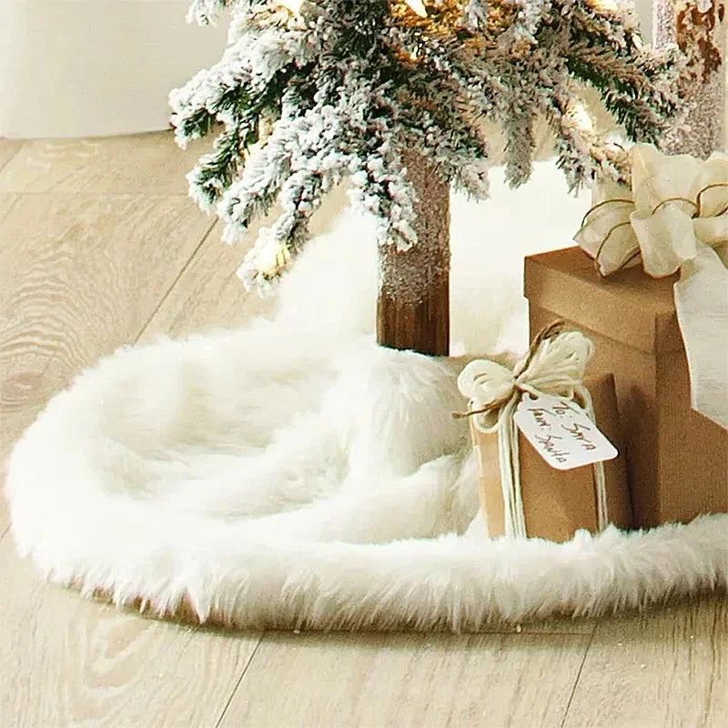 Saia para árvore de Natal Plush Redonda Branco Neve Kasamô