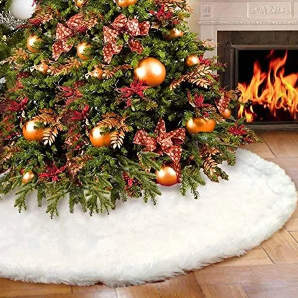 Saia para árvore de Natal Plush Redonda Branco Neve Kasamô