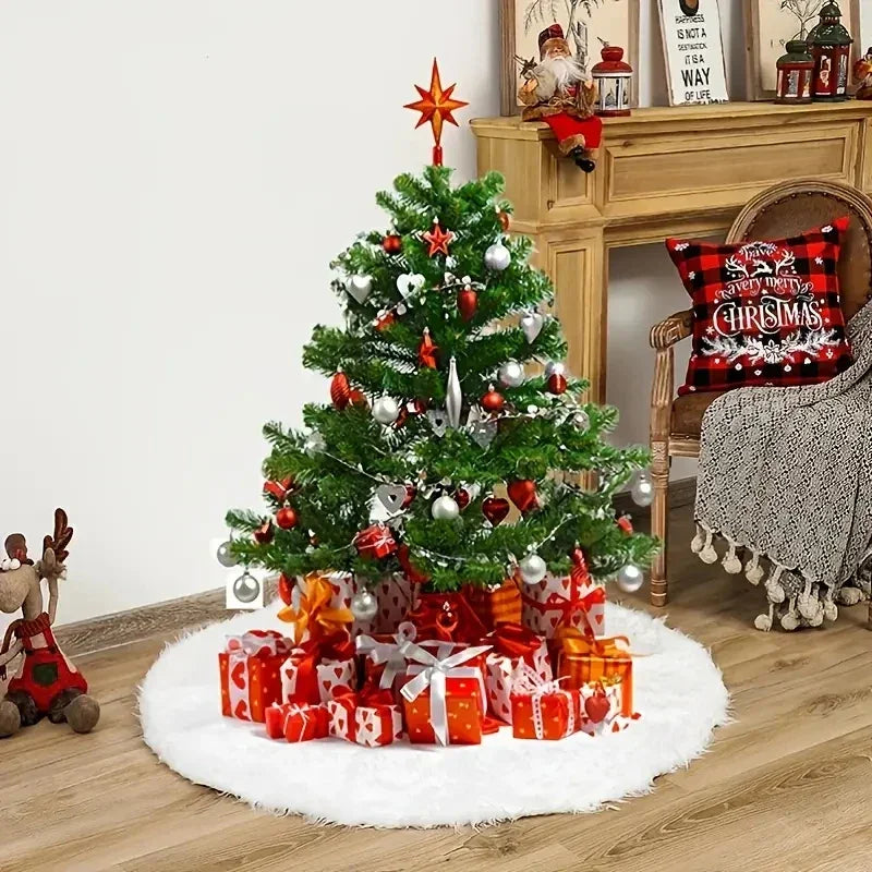 Saia para árvore de Natal Plush Redonda Branco Neve Kasamô