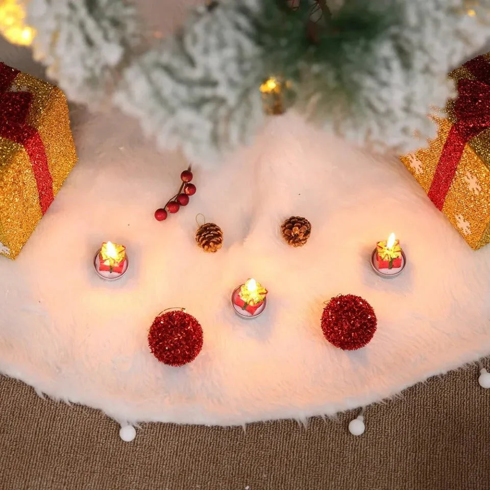 Saia para árvore de Natal Plush Redonda Branco Neve Kasamô