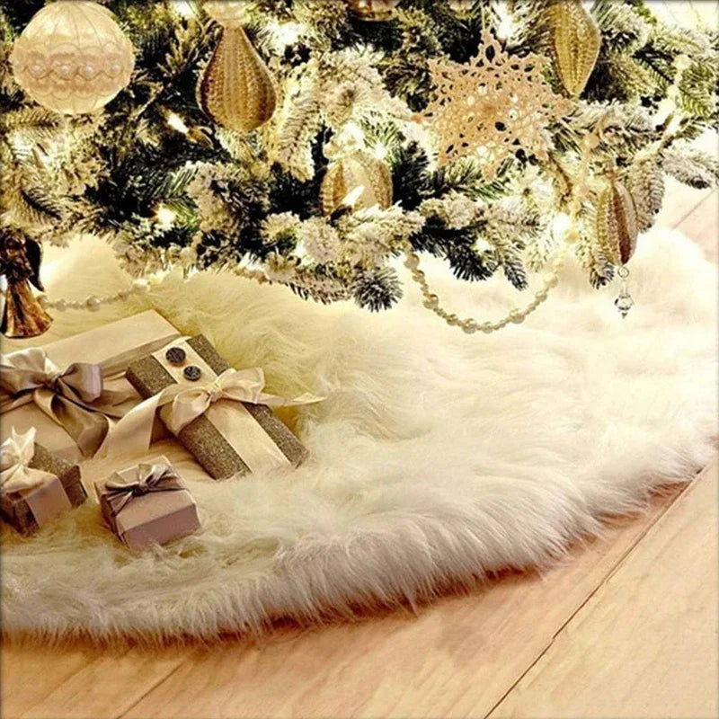 Saia para árvore de Natal Plush Redonda Branco Neve Kasamô