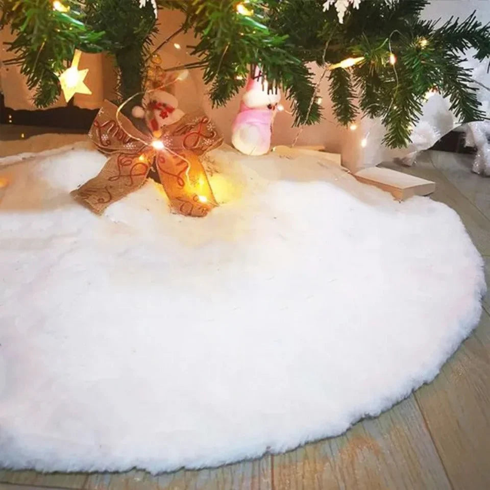Saia para árvore de Natal Plush Redonda Branco Neve Kasamô