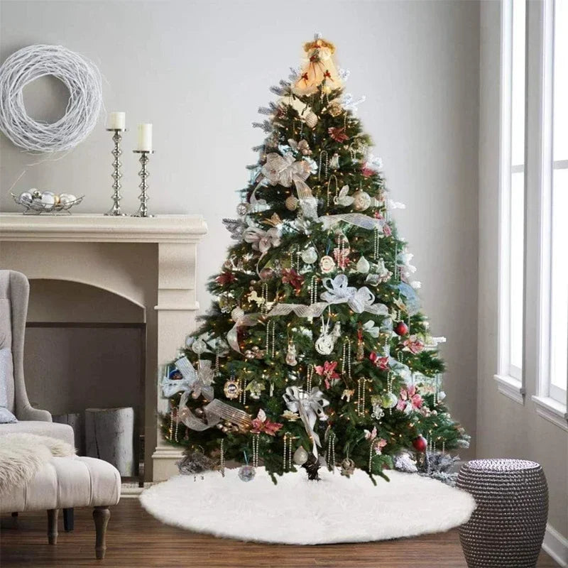 Saia para árvore de Natal Plush Redonda Branco Neve Kasamô